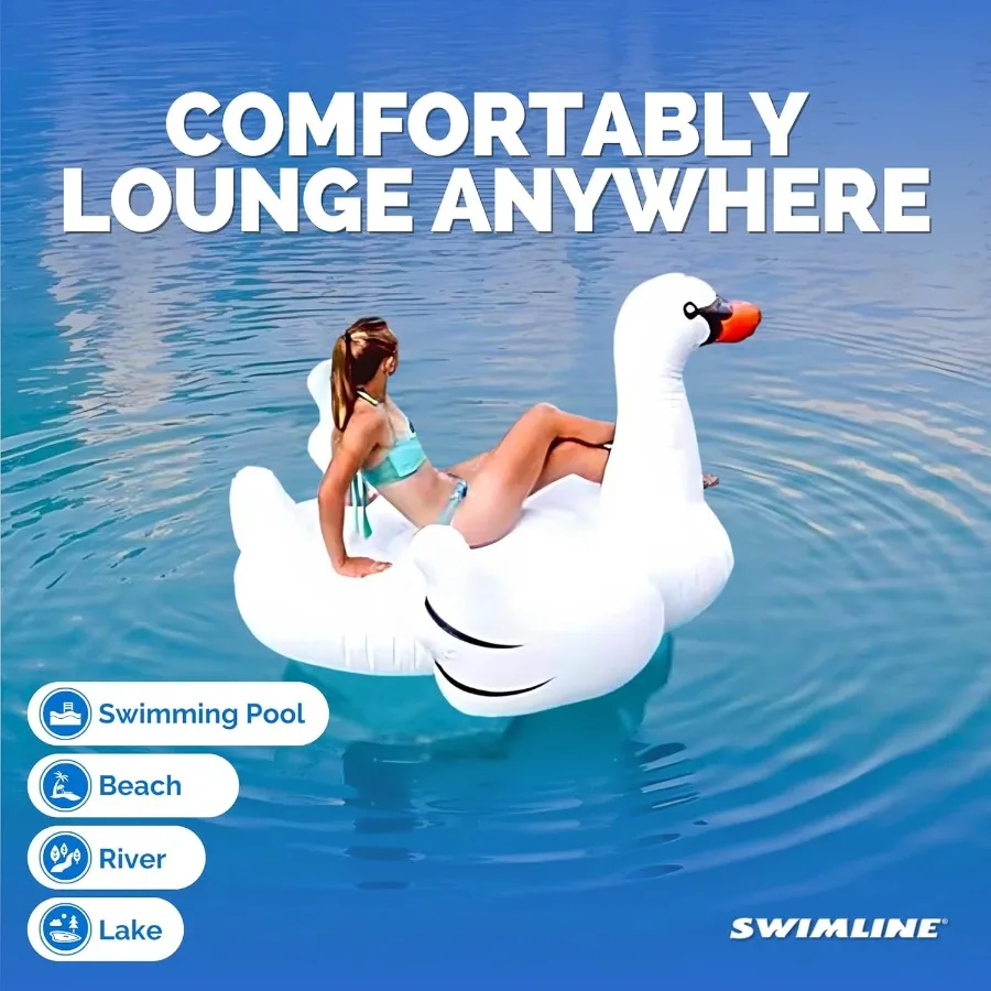 ห่วงยางเป่าลมรูปหงส์ขนาดใหญ่ พร้อมขาและปีกที่มั่นคง สำหรับงานปาร์ตี้ริมสระน้ำในฤดูร้อน สีฟ้า