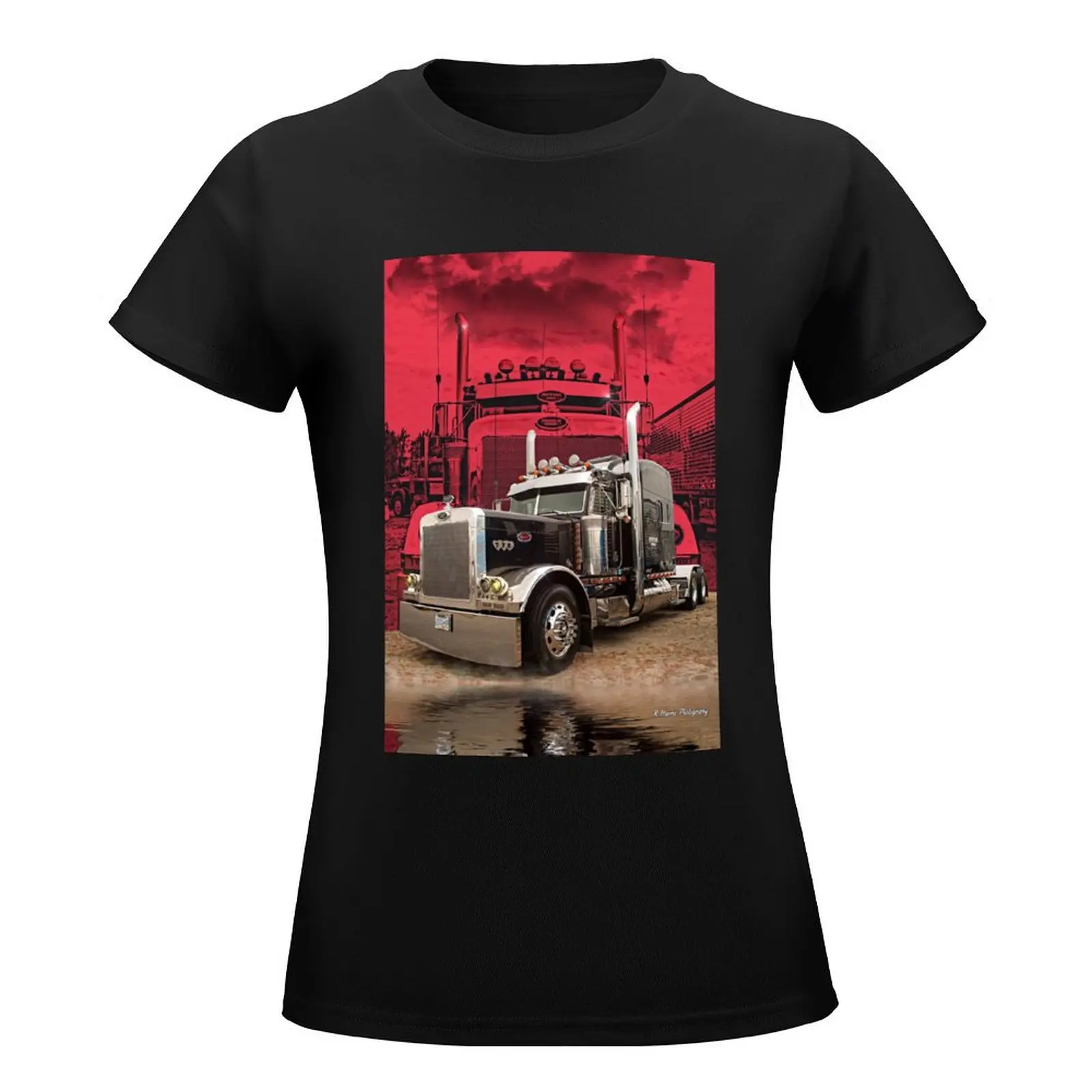 Peterbilt with Red Peterbilt background T-Shirt Short sleeve tee hippie clothes Blouse lady clothes oversized t shirts for Women