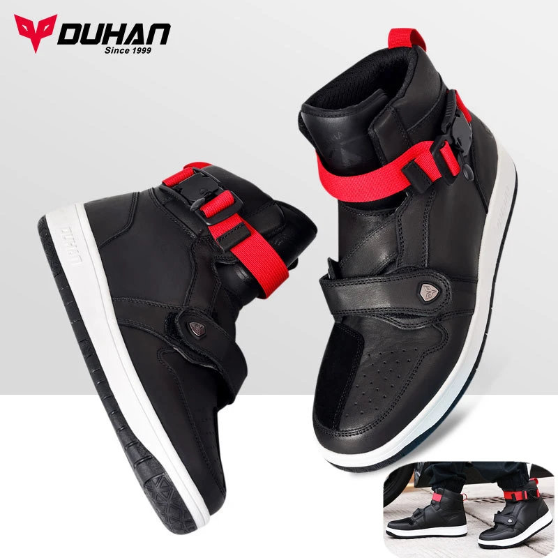 DUHAN Motorcycle Boots Men Moto Riding Boots Summer Breathable Motorcycle Shoes Motorbike Chopper Cruiser Touring Ankle Shoes