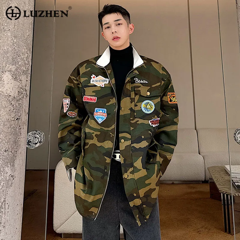 

LUZHEN 2024 Autumn Stylish Splicing Decorate Design Camouflage Loose Casual Jacket Men's High Quality Trendy Denim Coat E4b413