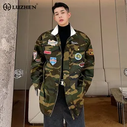 LUZHEN 2024 Autumn Stylish Splicing Decorate Design Camouflage Loose Casual Jacket Men's High Quality Trendy Denim Coat E4b413