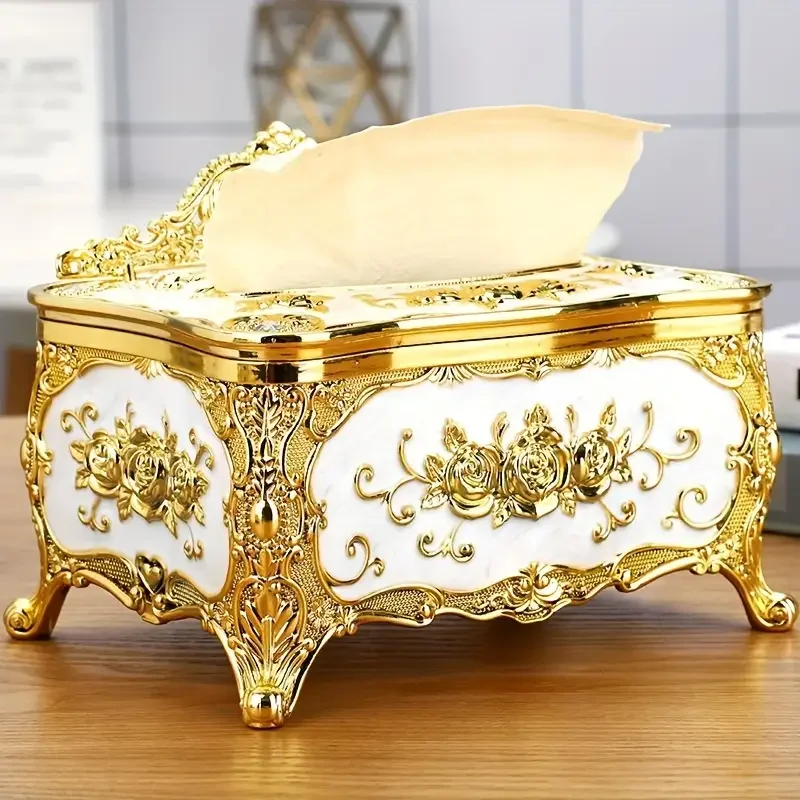 Image of 1pc Europäische Romantische Tissue Box, Home Küche Wohnzimmer Schlafzimmer Esszimmer Hotel KTV Desktop Dekoration Tissue Lagerung Box