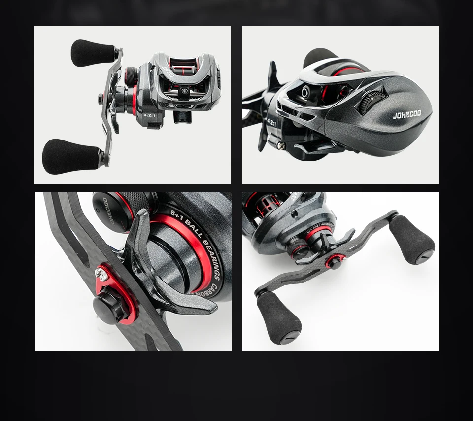 Johncoo Baitcasting-Rolle 4.2:1 Octopus Angelrolle 8kg Bremskraft mit Bremsklicker, leichte Rolle 176g mit Aluminiumgetriebe – Detail 3