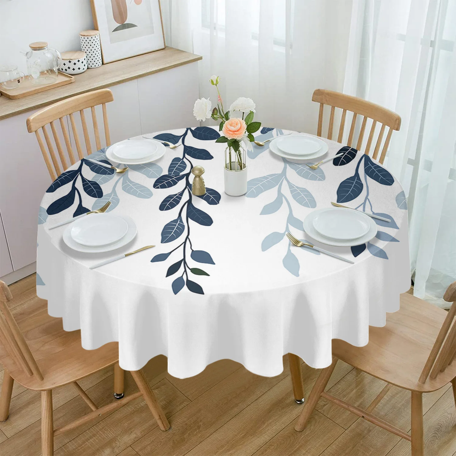 Rustic Leaves Plants Round Tablecloth Waterproof Wedding Party Table Cover Xmas Dining Table Tablecloth