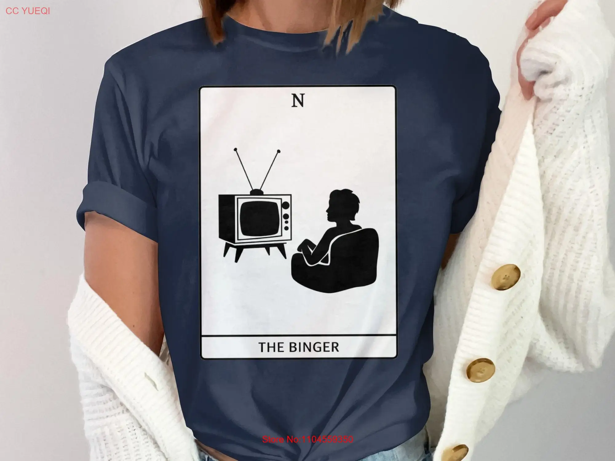 The Binger Tarot Card T Shirt Minimalist Design of Person Binging a Show Perfect for TV Series Lovers and Couch Potatoes