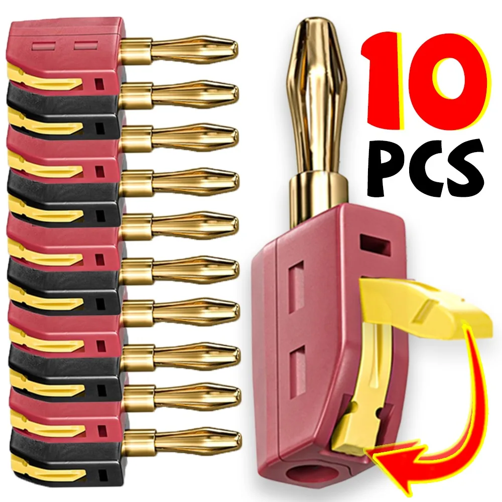 10-1pcs Portable 4mm 32A Banana Plug Solderless Quick Connect High Current Gold-Plated Connectors Audio Copper Speaker Amplifier