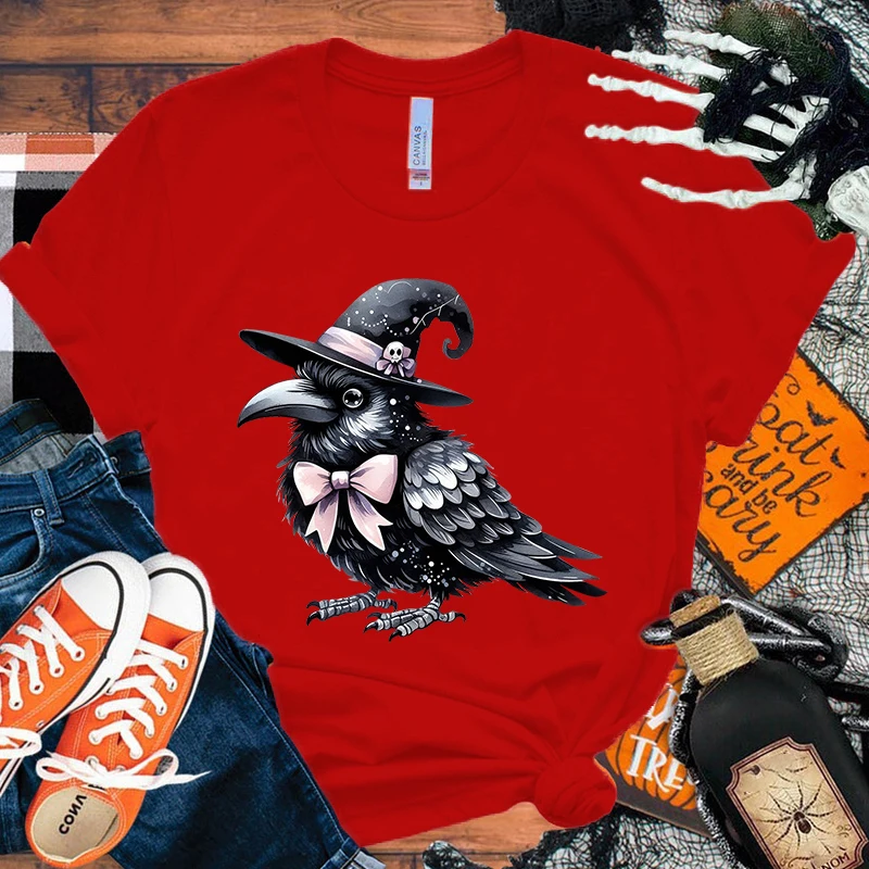 Halloween kaus burung hantu Pria Wanita, atasan kasual lengan pendek bercetak burung hantu musim panas