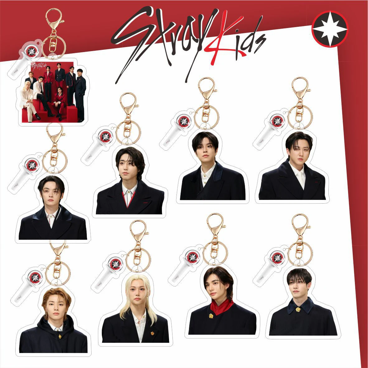 Straykids Cartoon Acrylic Card Picture Frame Keychain Star Jewelry Friends Girl Gift Pendant Bag Charms Accessories Key Ring