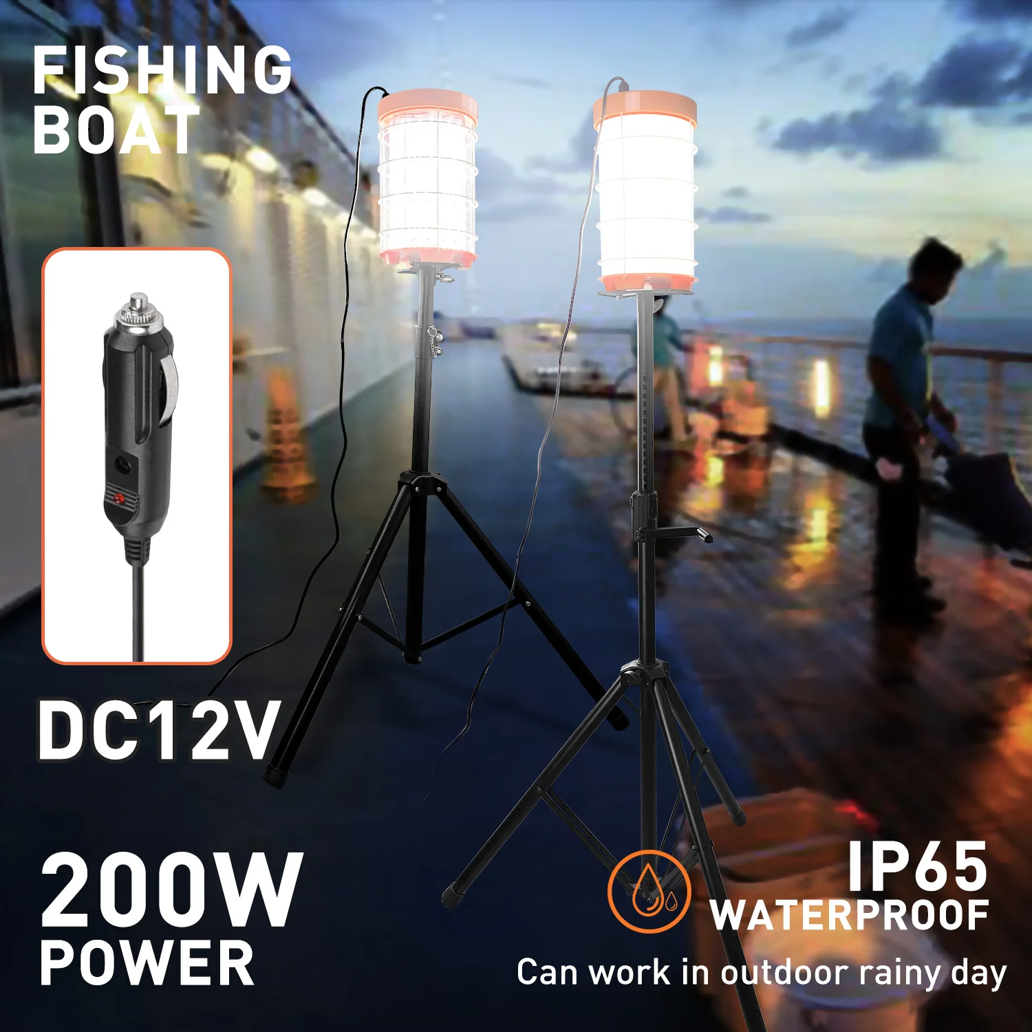200W Led Work Light DC12V Portable Work Balloon Lamp Camp Light For Camping Tripod Led Work Light With Collapsible Stand view 5