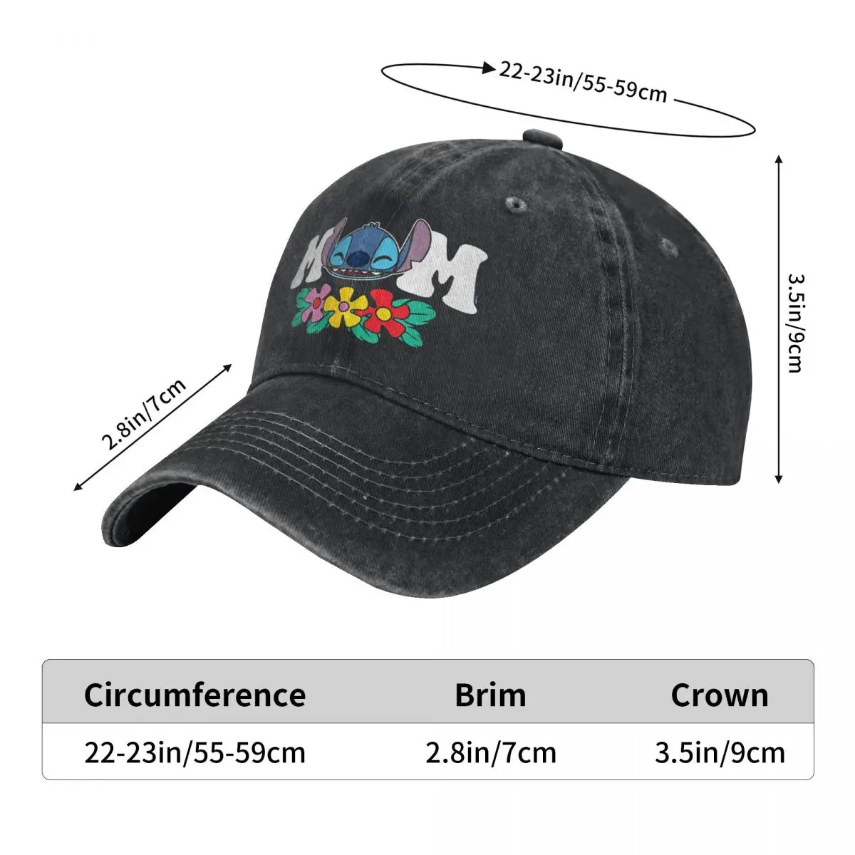 Lilo & Stitch Mom Floral Flowers Baseball Cap Vintage Couple Women Trucker Hat Sun-Proof Hiking Fishing Baseball Caps Gift