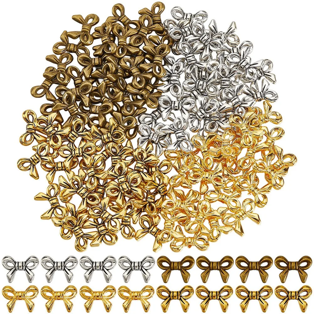 120Pcs 4 Colors Style Beads Bowknot Mixed Color 10x14x3mm Hole: 1mm 30pcs/color