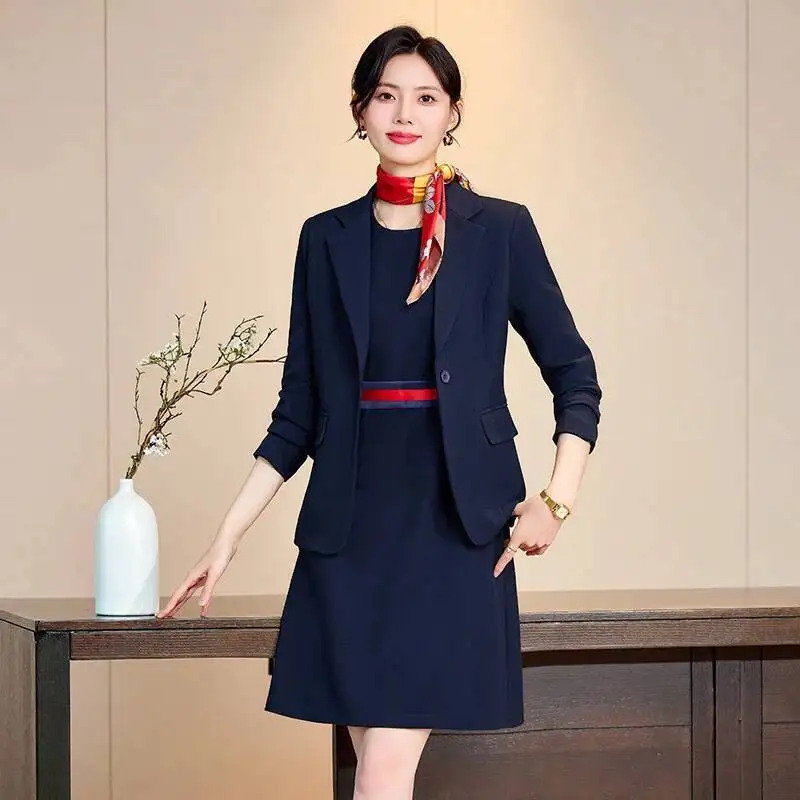 

High Quality Fabric Autumn Winter Formal Business Blazers with Dress and Jackets Coat Professional Ladies Career Outfits Set