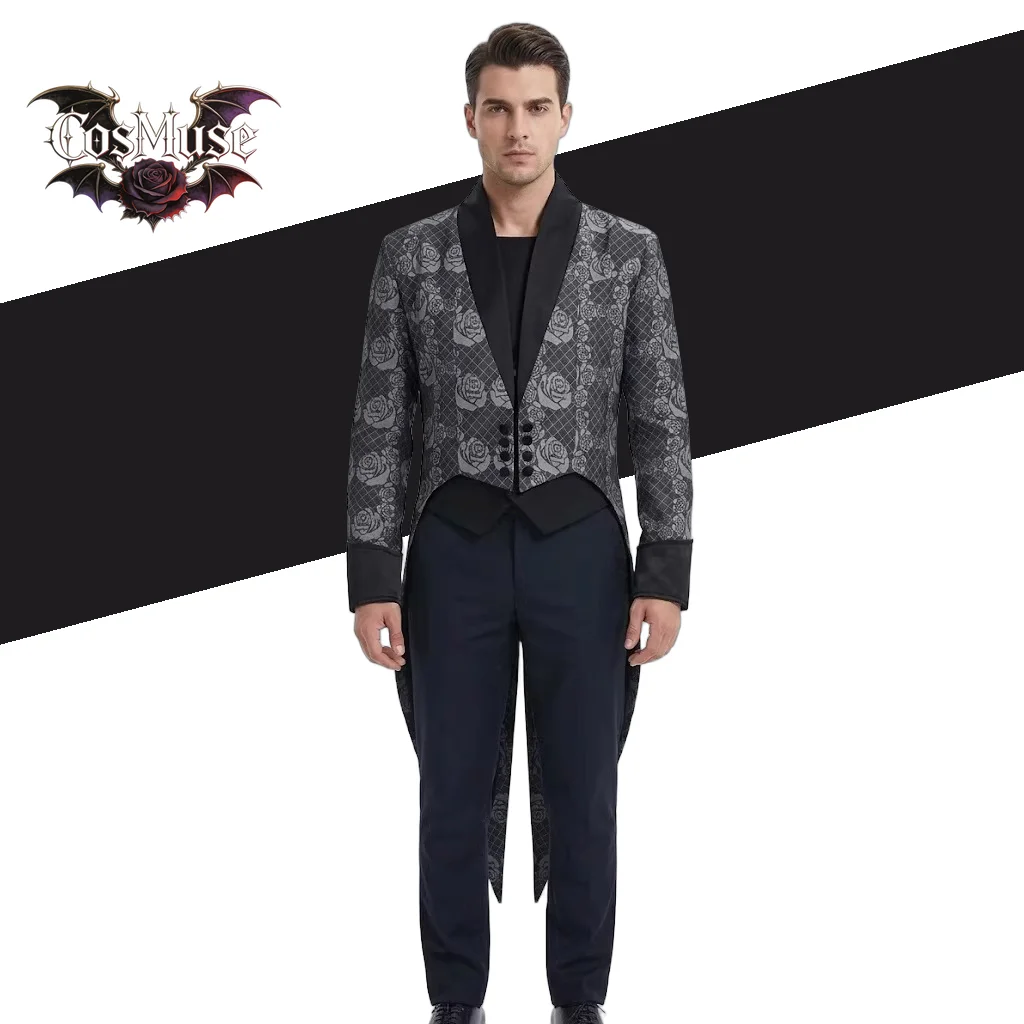 

Men's Steampunk Luxury Jacquard Blazer Coat - Shawl Collar Floral Gold Green Gothic Halloween Party Suit