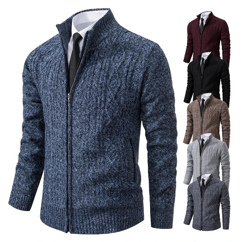 

Men Winter Plus Velvet Sweaters Cardigan Thick High Collar Sweatshirt Men's Coat Knitted Jumper Brand Knitwear Hombre Clothing