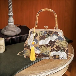 Crane Handbag for Women Party Evening Clutch China Elements Chain Shoulder Bag Landscape Crossbody Sling Purse Elegant Satchels