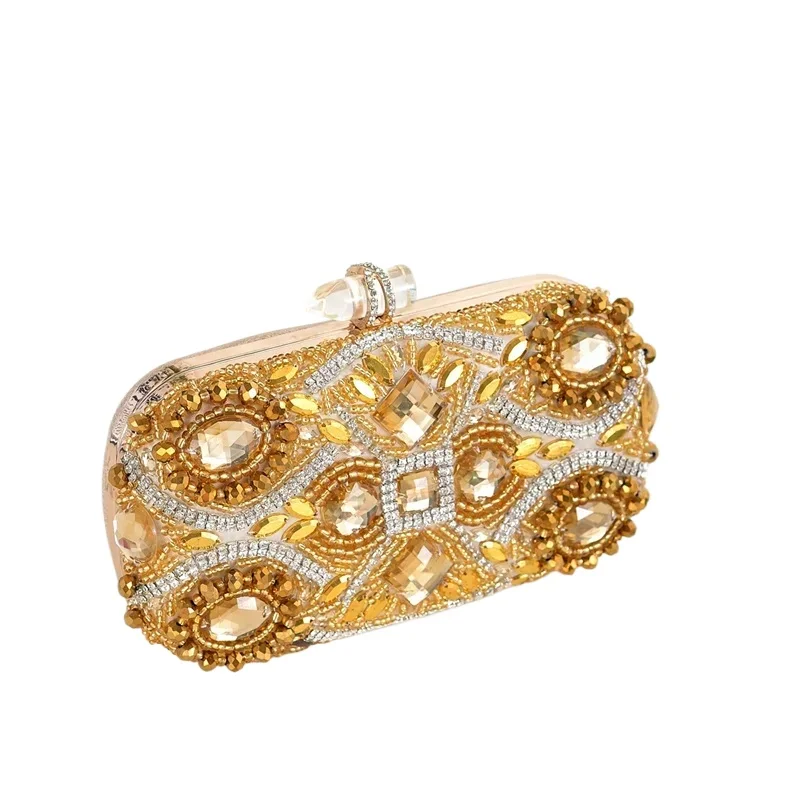 Vintage Golden Clutch Bag Women Luxus Large RhinestoneDiamond Evening Bags Fashion Ladies Beading Red Purse Sac À Mains Femme