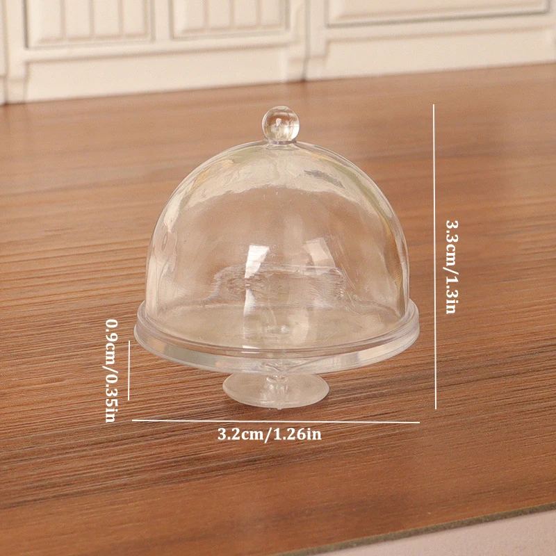 1Pcs Dollhouse Miniature Cake Transparent Tray W/Cover Dessert Display Rack Kitchen Model Decor Toy Doll House Accessories