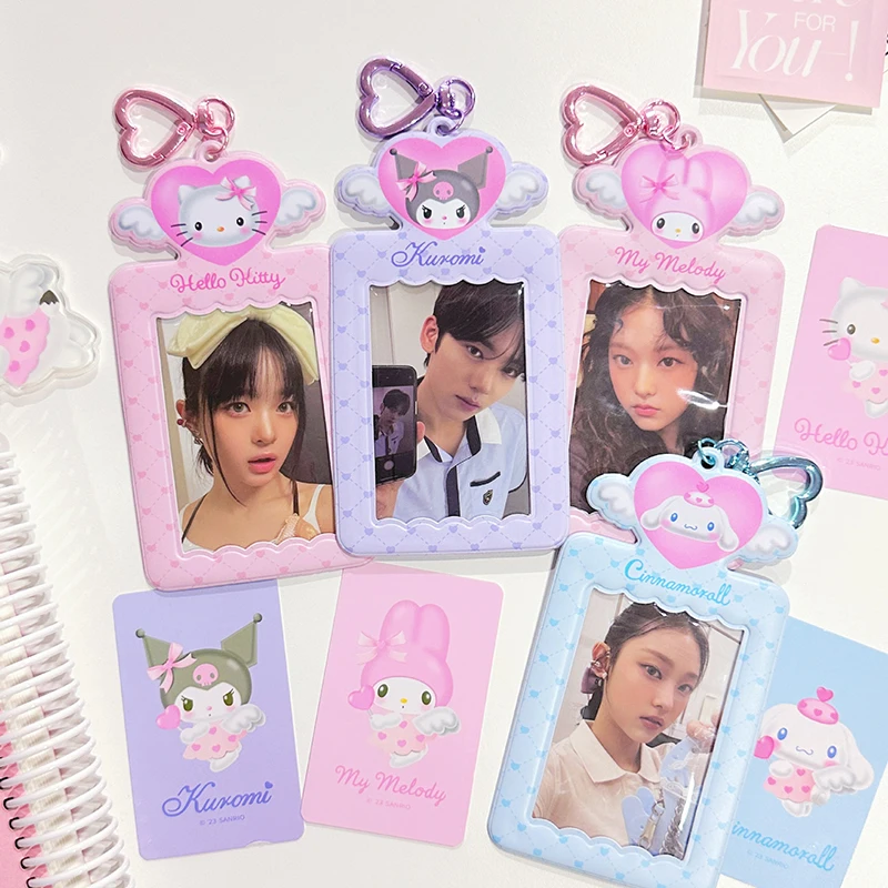 Cartoon Cute Love Angel Protective Case Pendant Keychain Anime Anti Lost Card Storage Bag Photocard Protective Cover For Girls