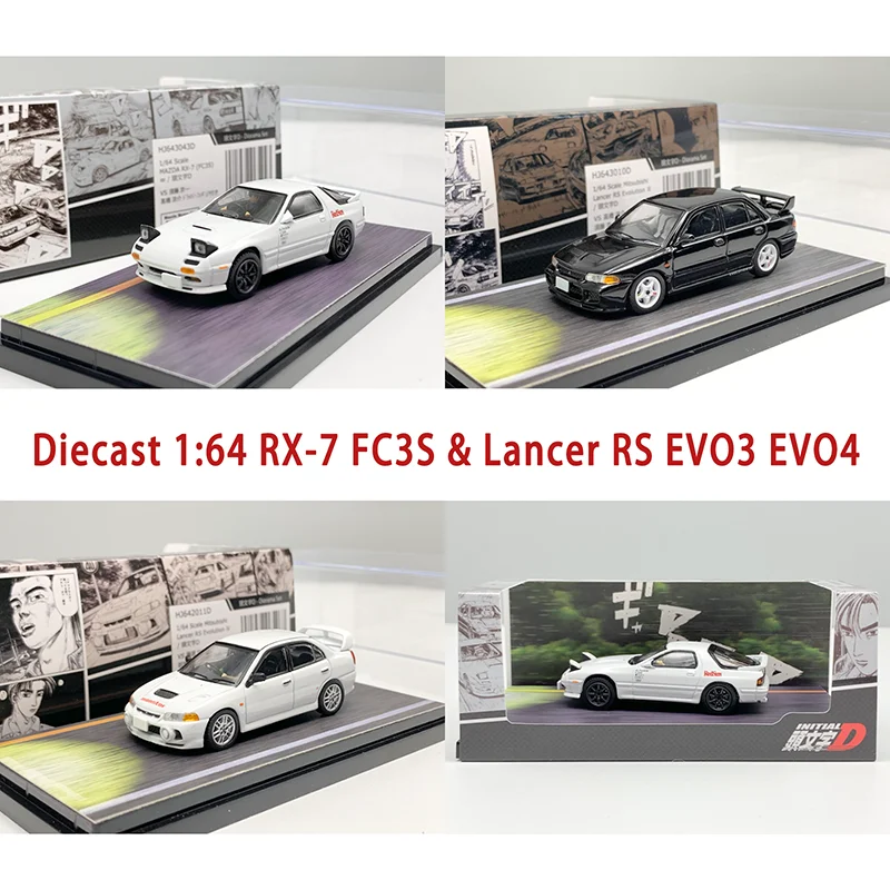 

Коллекционная модель автомобиля из сплава в масштабе 1:64: RX-7 FC3S и Lancer RS EVO3 EVO4. Сувенир, подарок на праздник, статическая модель для демонстрации.