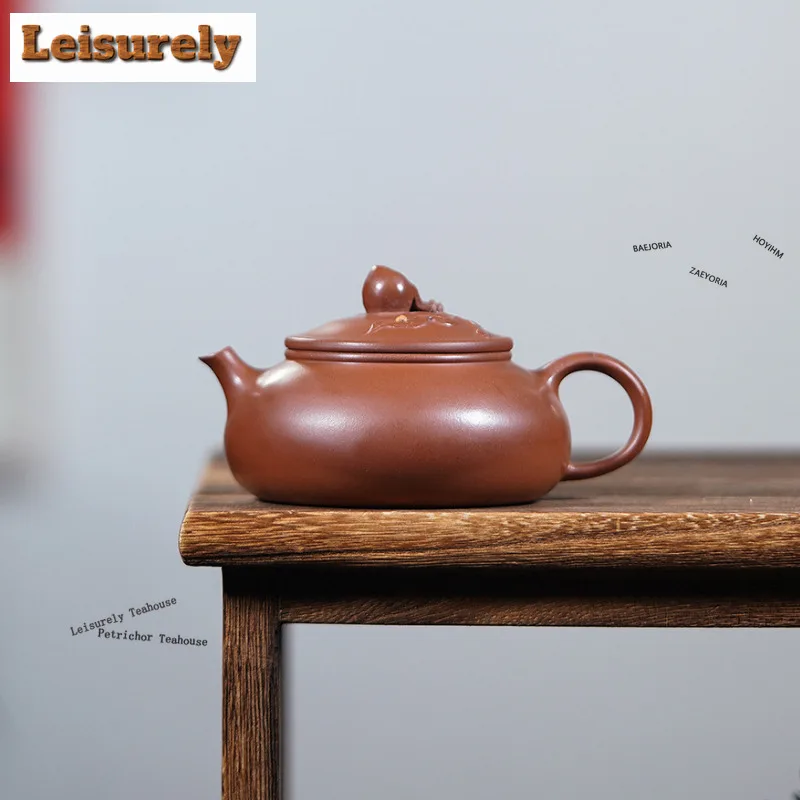 HOYIHM 200ml Elegant Yixing Purple Clay Teapots Handmade Longevity Peach Pot Raw Ore Dicaoqing Mud Kettle Zisha Tea Set Craft