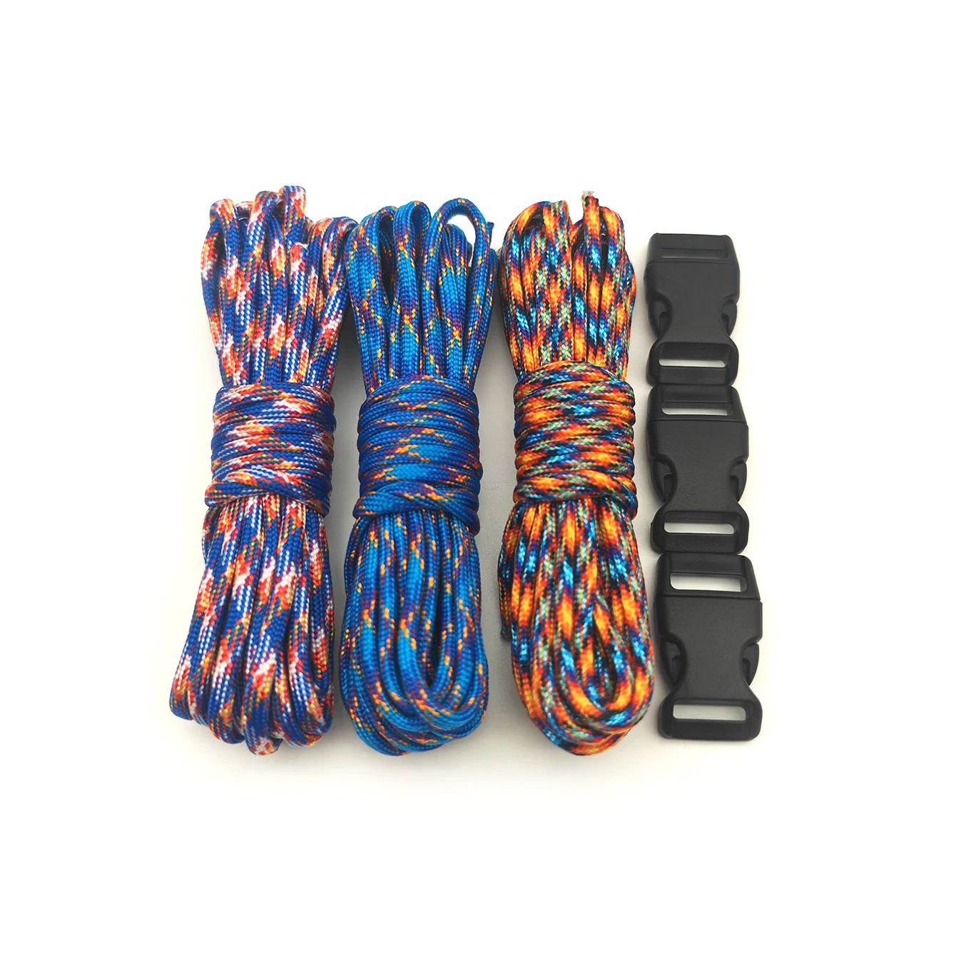 3 adet 3 m paracord ve 3 toka çok fonksiyonlu açık paracord, el yapımı DIY örgülü bilezik anahtarlık halat, açık çadır halatı
