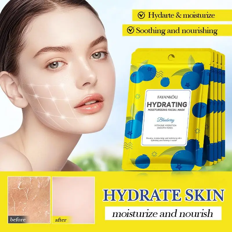 

10PCS FAYANKOU Hydrating And Moisturizing Blueberry Fruit Mask Anti-Aging Face Mask Sheet Masks Beauty Facial Skin Care Products