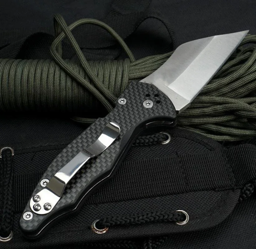 Cuchillo plegable con mango de fibra de carbono, herramienta EDC de bolsillo para acampar al aire libre, pesca, caza y defensa de seguridad