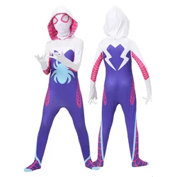 Gwen Stacy Spider Cosplay Costume pour adultes et enfants, costume de batterie de héros souriant, combinaison pour femmes, vêtements d'Halloween pour filles, cadeau de Noël