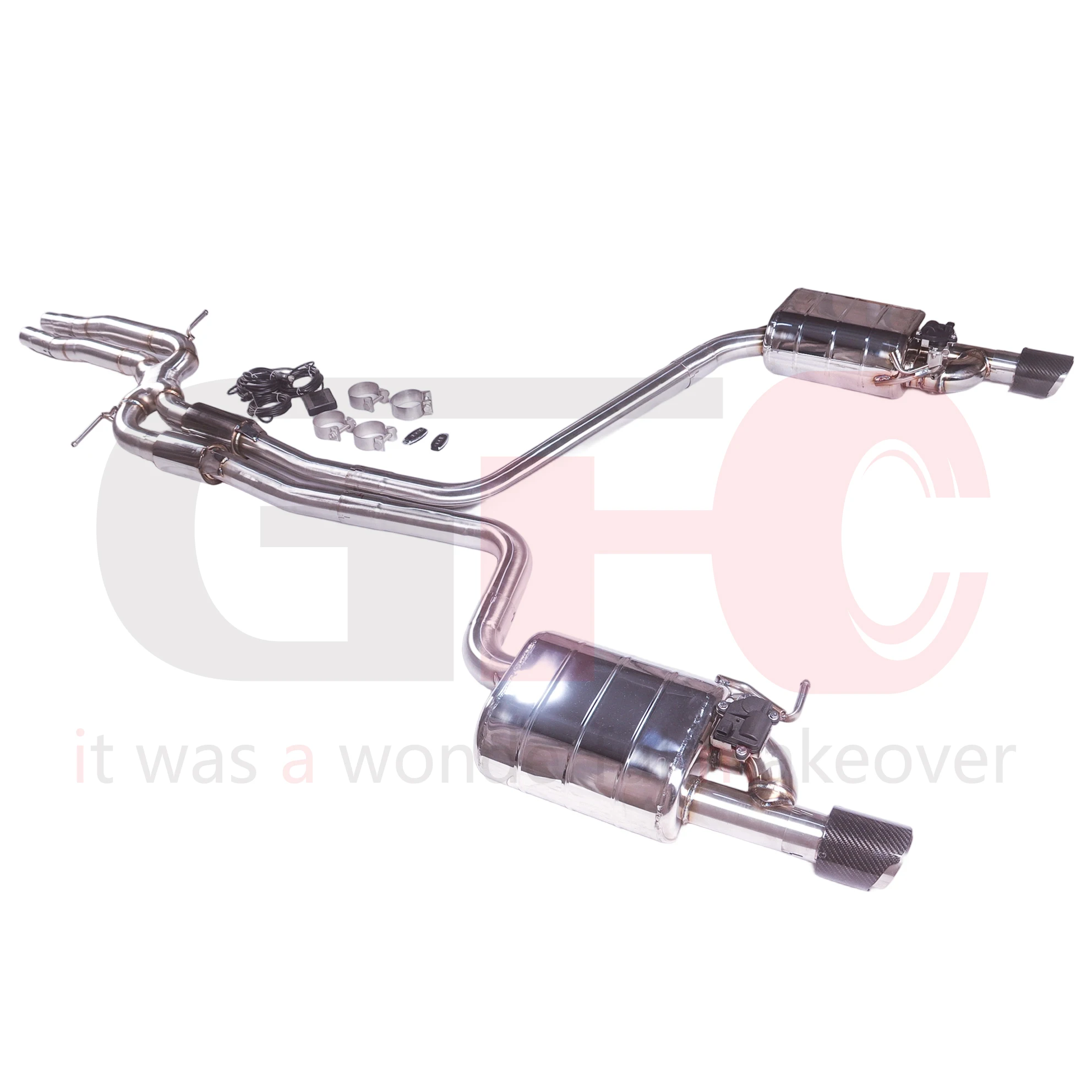 For 2009-2018 Audi A6 C6 3.0L catback exhaust system with electronic valve muffler, 2 tips matching the original rear bumper