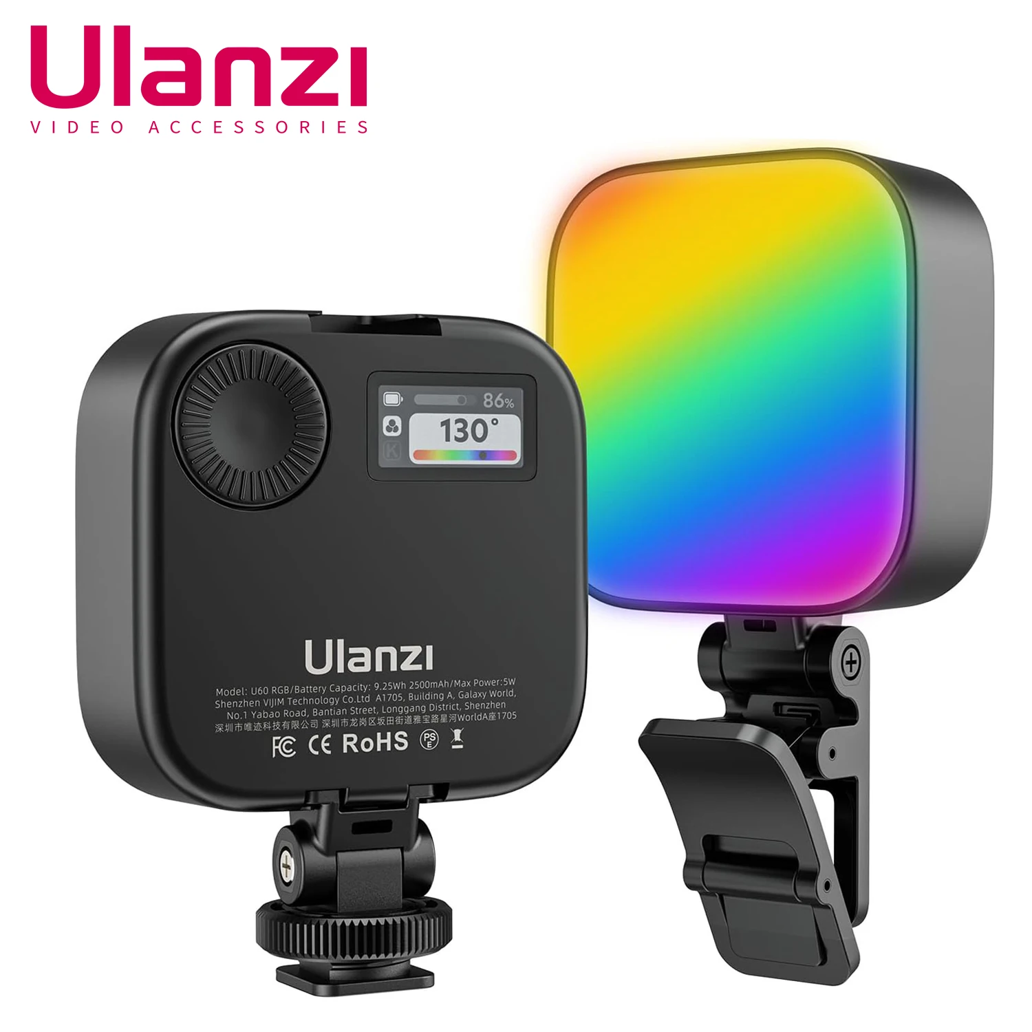 Ulanzi U60 Mini Pocket LED Video Lamp with Screen Rechargeable 9000K Cold shoe Mount RGB Panel For Photography Light PK VL49 RGB