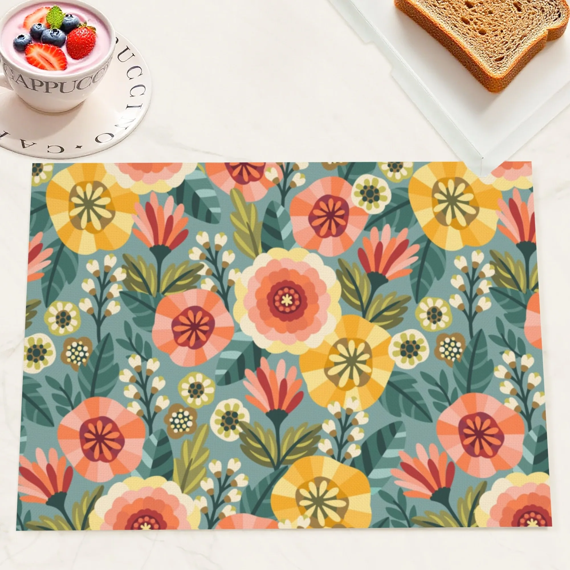 الدافئة الطازجة الفاخرة الريفية خمر زهرة تحديد الموقع الأزرق القائمة الملونة زهرة وعناصر أوراق خضراء الراقية ديكور للطاولات المنزل حصيرة