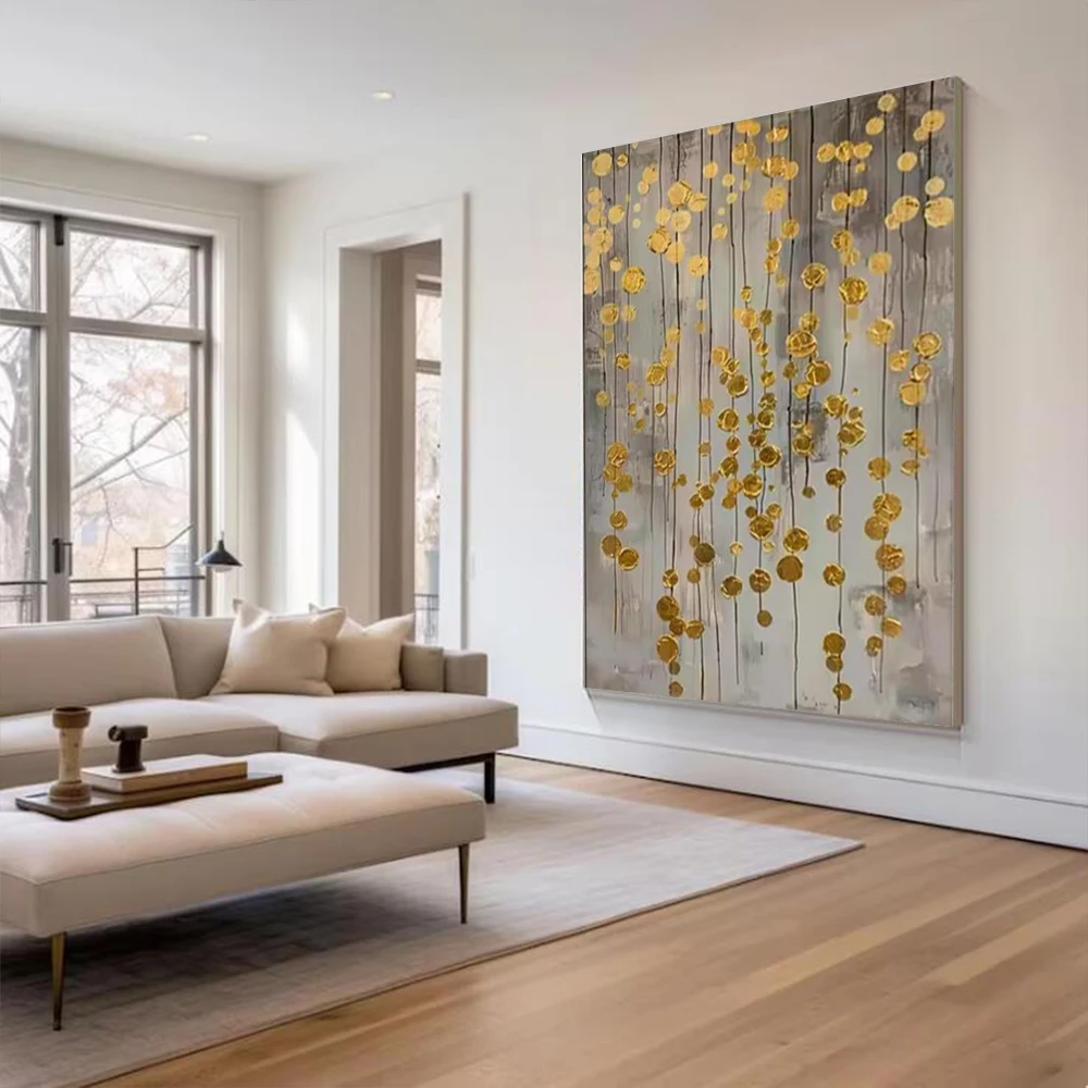 Indoor Abstract Painting Decor Home Wall Art Picture People Walking on the Street with Umbrellas Hand-Painted Canvas Oil Image