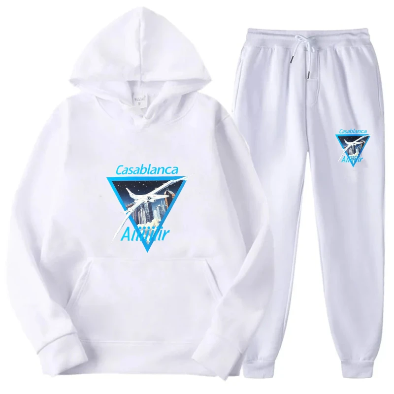 ชุดเสื้อฮู้ดลายผีเสื้อสีขาว แรงบันดาลใจจากลายพิมพ์ เสื้อสเวตเชิ้ตและกางเกงขายาว ชุดวอร์มสำหรับผู้หญิง ออกกำลังกาย โยคะ ชุดลำลอง