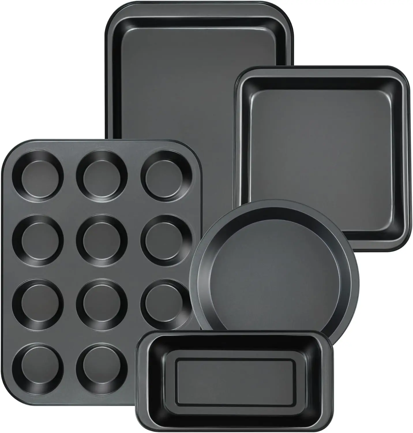 Baking Pans Nonstick Set, 5-Piece Bakeware Sets with Round/Square Cake Pan, Muffin Pan, Loaf Pan, Roast Pan, Baking Sheets