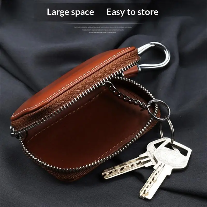 Modischer Leder-Schlüsselanhänger mit Reißverschluss, Schlüsseltasche, Autoschlüsselhülle, Aufbewahrungstasche, Schlüsselhalter-Organizer für Männer und Frauen – Detail 3