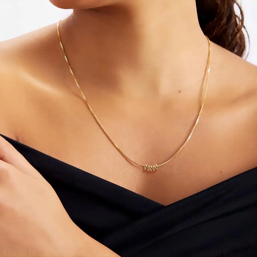 

Mini Ring Pendant Gold simple snake bone necklace 5 circles 14K Gold Plated high quality brass women jewelry gift