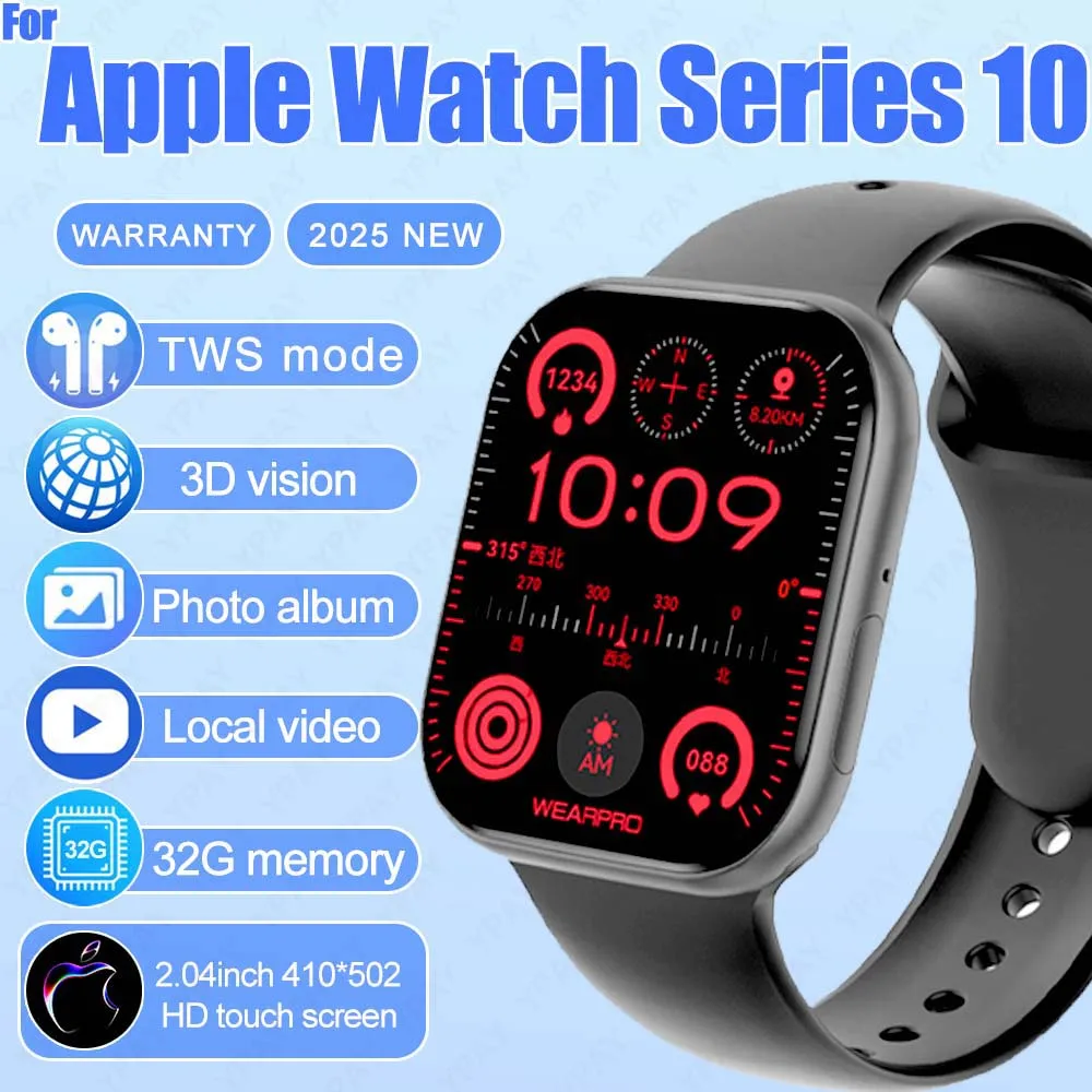 

Новинка 2025 года, оригинальные женские умные часы Apple Watch серии 10, GPS-трек, Bluetooth-вызов, NFC, IP68, водонепроницаемый компас, мужские умные часы