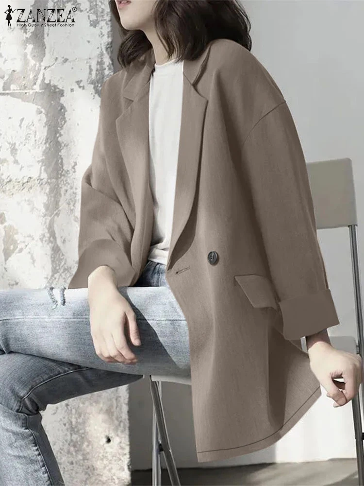 ZANZEA Casual Loose Women Blazer Commute Long Sleeve Office Wear Korean Fashion Thin Coat Solid Color Notched Lapel Suit Jackets