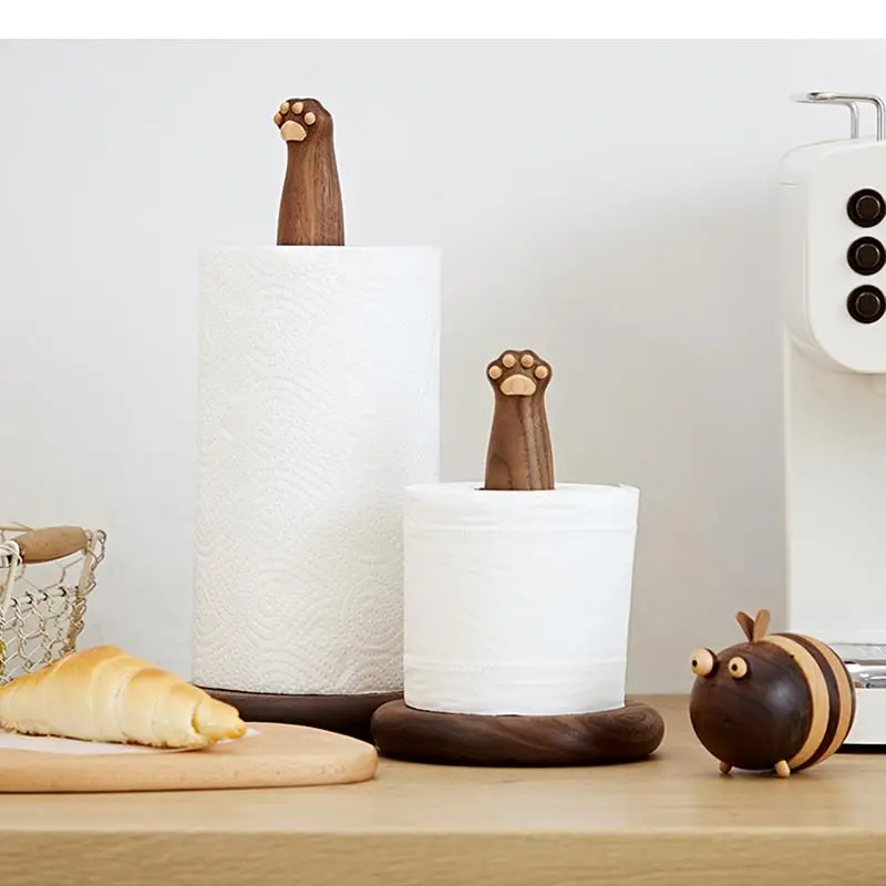 Wooden Paper Towel Holder Cat Paw Shape Napkin Toilet Paper Storage Rack Home Desktop Retro Vertical Tissue Holder Kitchen Shelf