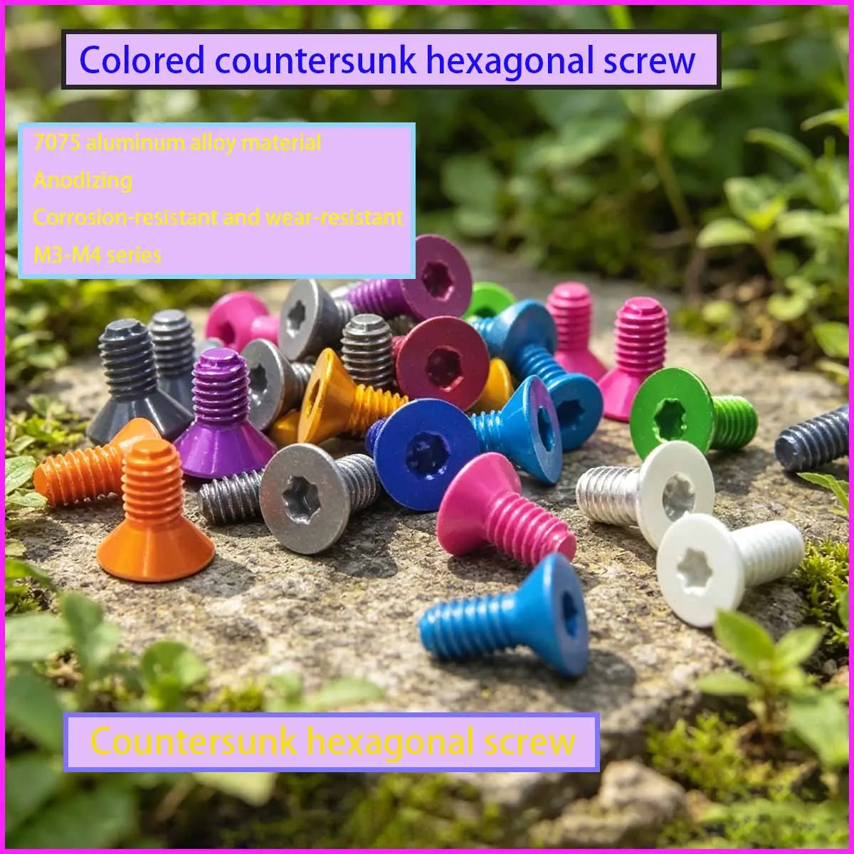 

7075 Aluminum Hex Socket Countersunk Head Screws, Color Anodized, Large Flat Head, GB Standard M3-M6