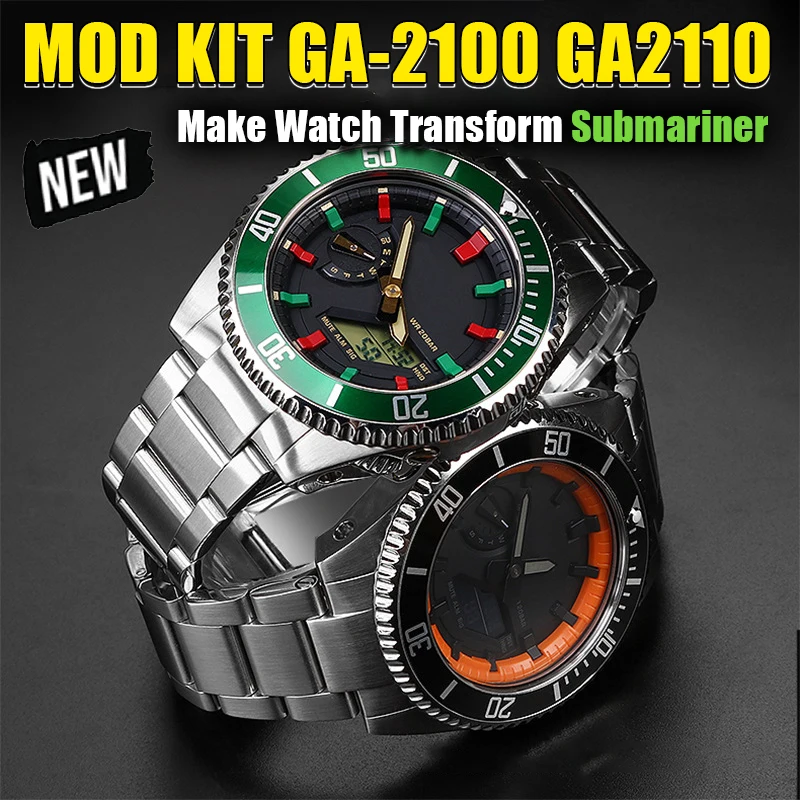 

Rotation Bezel GA2100 GA2110 Refit Mod Kit For Casioak Watch Stainless Steel Full Metal Watch Case Bezel Strap Band Set Silver