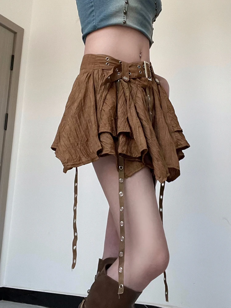 IAMSURE Casual Solid Asymmetrical A-Line Skirt With Sashes Holiday Mid-Waisted Mini Skirts Women 2023 Summer Beach Style Fashion