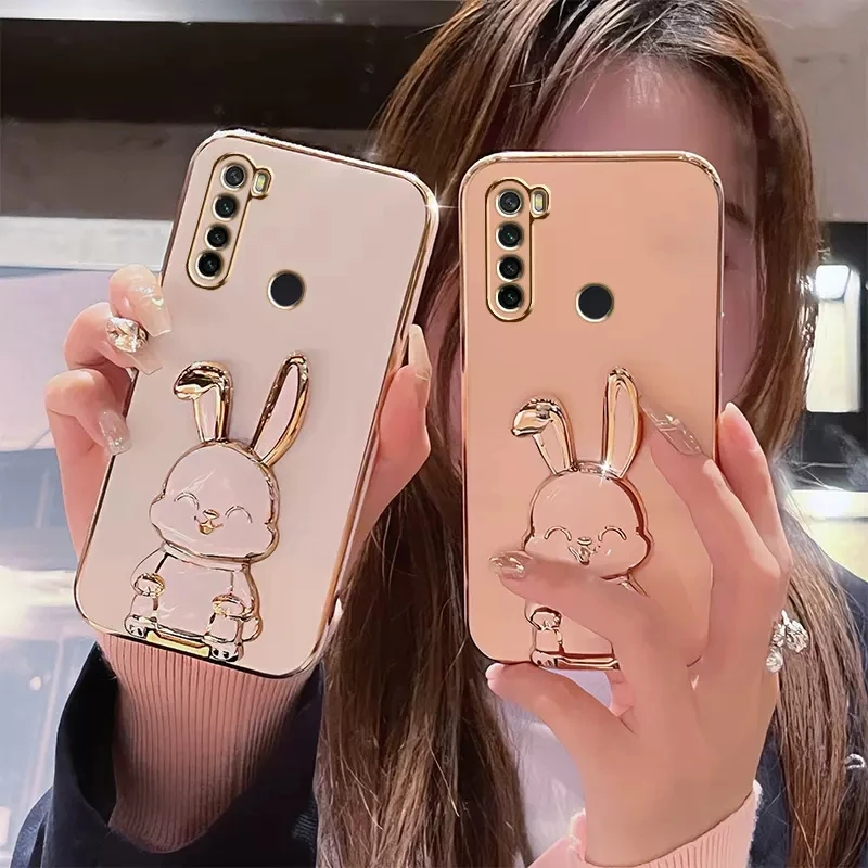 3D Cute Rabbit Trunk Phone Holder Plating Case for Xiaomi Redmi Note 8 2021 8T 7 5  Pro Stand Bracket  Cover