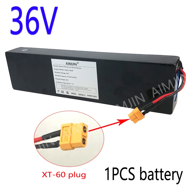 NEW 36V lithium battery 9.0Ah 18650-10S3P built-in high-power balanced BMS 0-800W electric vehicle battery xt60 plug