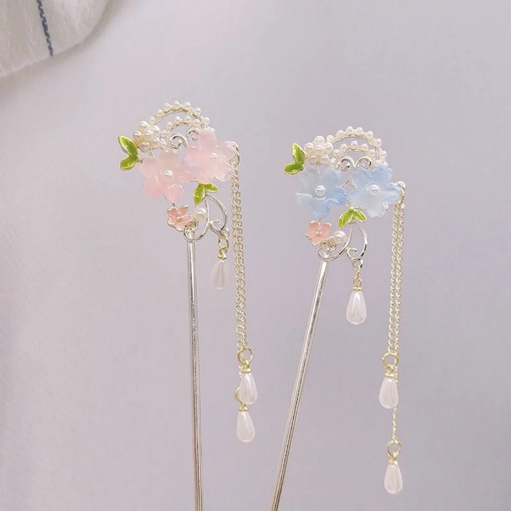 1pc moda pérola flor borla hairpin estilo antigo andando hairpin hanfu acessório de cabelo para a parte de trás da cabeça