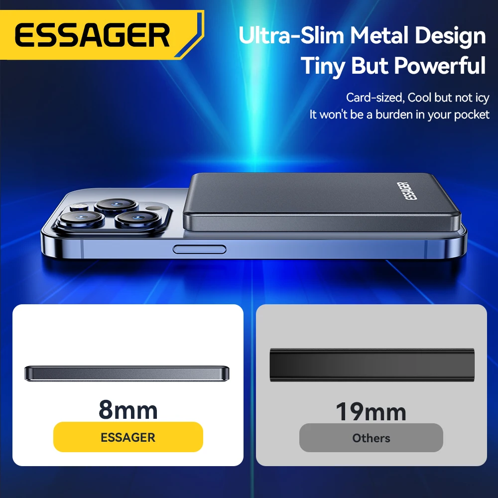 Essager Thin Wireless Power Bank 5000mAh Fast Charge Powerbank Magnetic Portable External Battery Charger For iPhone 16 15 14 13