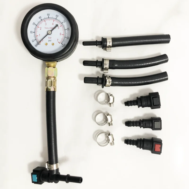 Motorcycle Car Fuel Pressure Gauge Car Gasoline Pressure Gauge Meter Tester Tool With 6.3/7.89/9.49 Connector