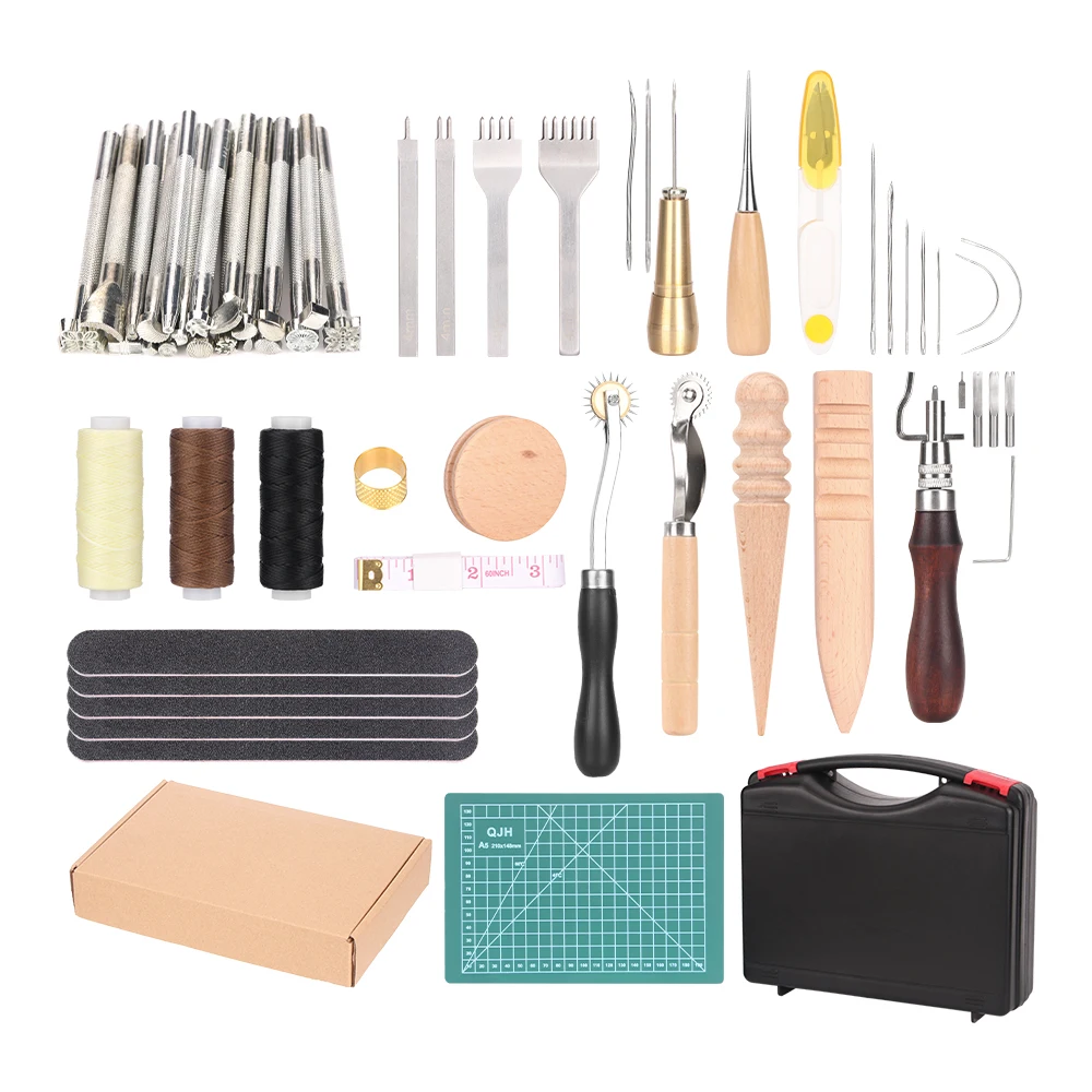 Lederhandwerk-Handwerk-Set für Handnähen, Nähen, Stempeln, Sattel, DIY-Herstellung, Leder-Werkzeug-Set, Lederhandwerk, Erwachsene, Geschenke