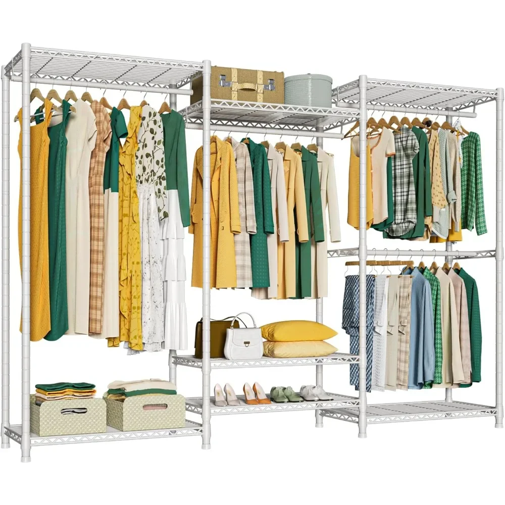 

Heavy-Duty Garment Rack, Freestanding Extra Large Clothes Rack with 7 Wire Shelves and 4 Hanger Rods, Closet Organizers and