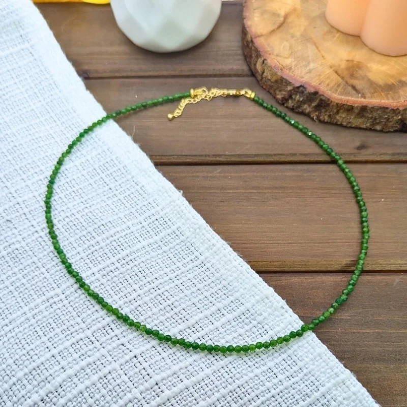 

Dainty Green Jade Real Faceted Round Gemstone Beads Necklaces 18'' Men & Women